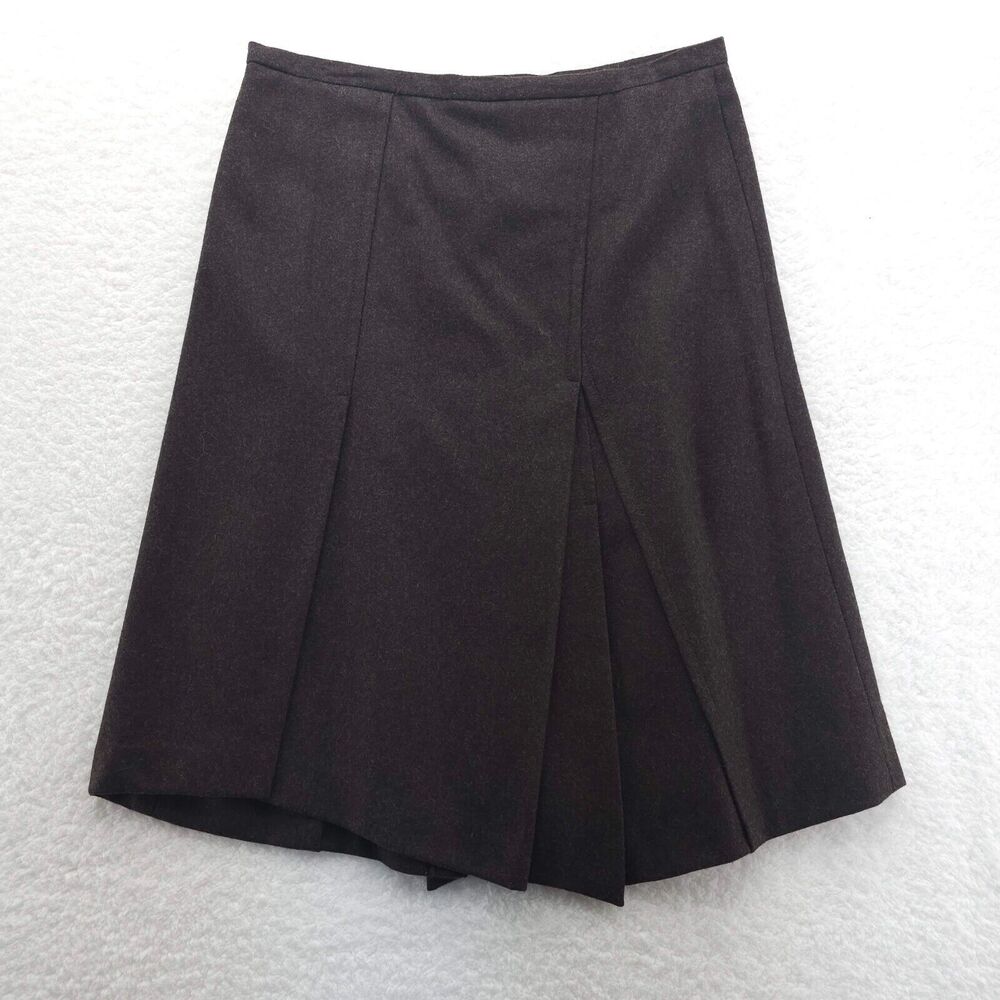 Kenneth Cole NY Asymmetrical Wool Skirt Womens 2 Brown Lined Pleated Side Zip